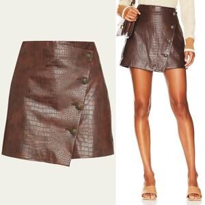 VERONICA BEARD Dinard Brown Faux Crocodile Leather Mini Skirt